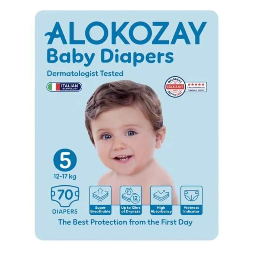 Alokozay Baby Diapers, Size 5, 12-17kg, Pack of 70's