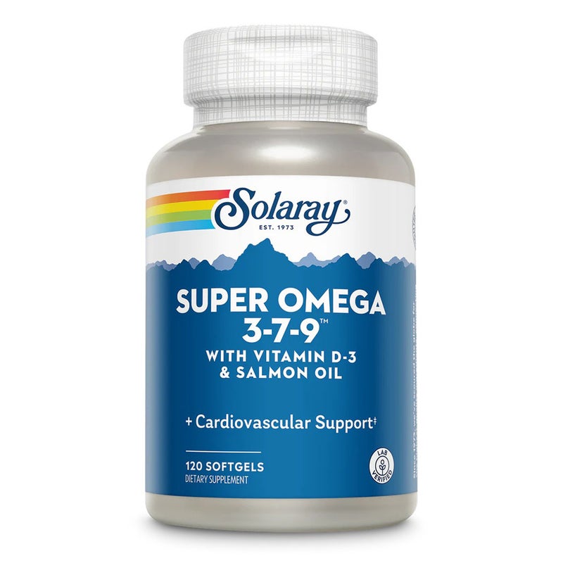 Solaray Super Omega 3-7-9 With Vitamin D3 & Salmon Oil Softgels For Heart Health, Pack of 120’s