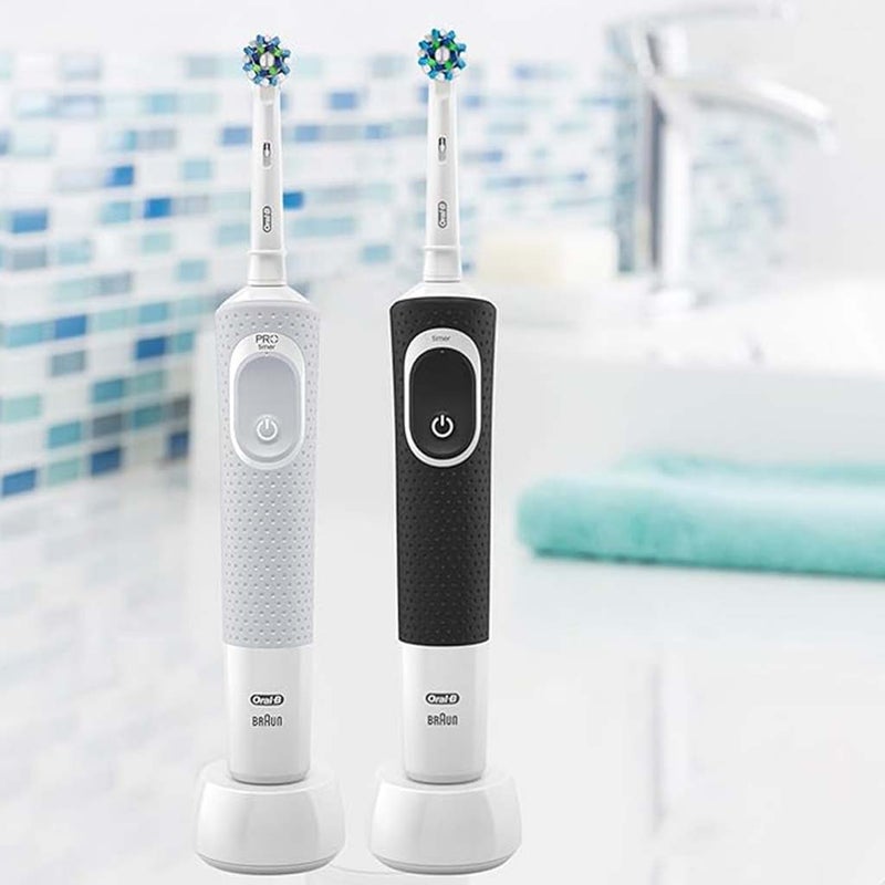 Braun Oral B Vitality 100 Cross Action Electric Rechargeable Toothbrush D100.413.1 - Black & White, TWIN PACK