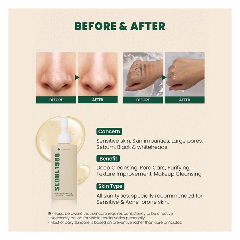 K-Secret Seoul 1988 Pine Cica 1% + Probiotics Cleansing Oil 200ml K-Secret