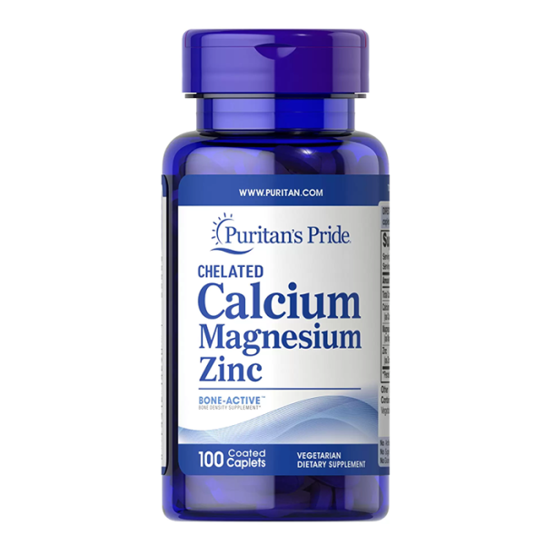 Puritan's Pride Chelated Calcium Magnesium Zinc Dietary Supplement, 100 Caplets