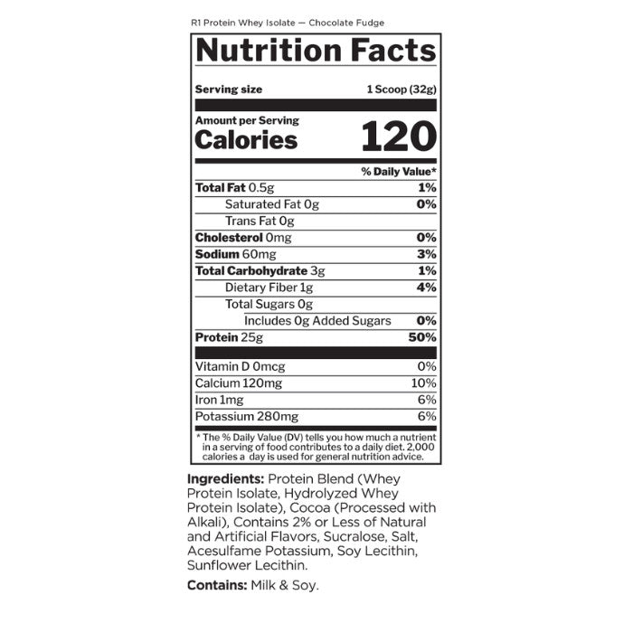 RULE 1 Protein Whey Isolate Blend Chocolate Fudge 5lb – 72 Servings