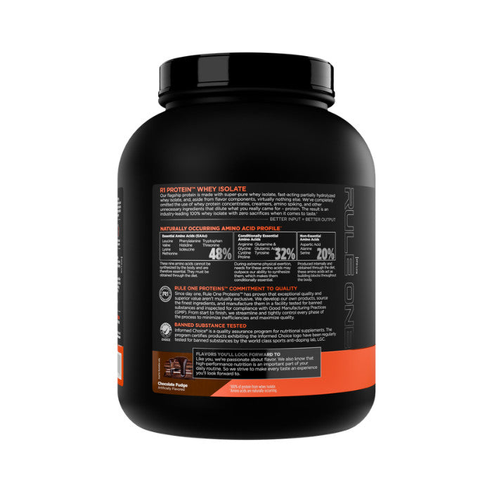 RULE 1 Protein Whey Isolate Blend Chocolate Fudge 5lb – 72 Servings