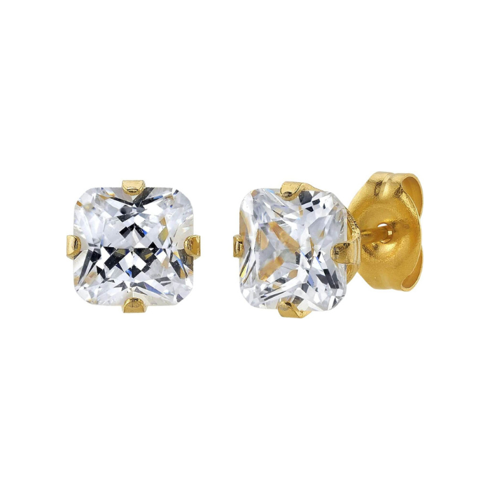 Studex Sensitive Gold Plated Tiffany 6x6mm Cubic Zirconia Princess