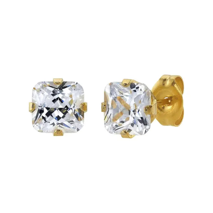 Studex Sensitive Gold Plated Tiffany 6x6mm Cubic Zirconia Princess studex