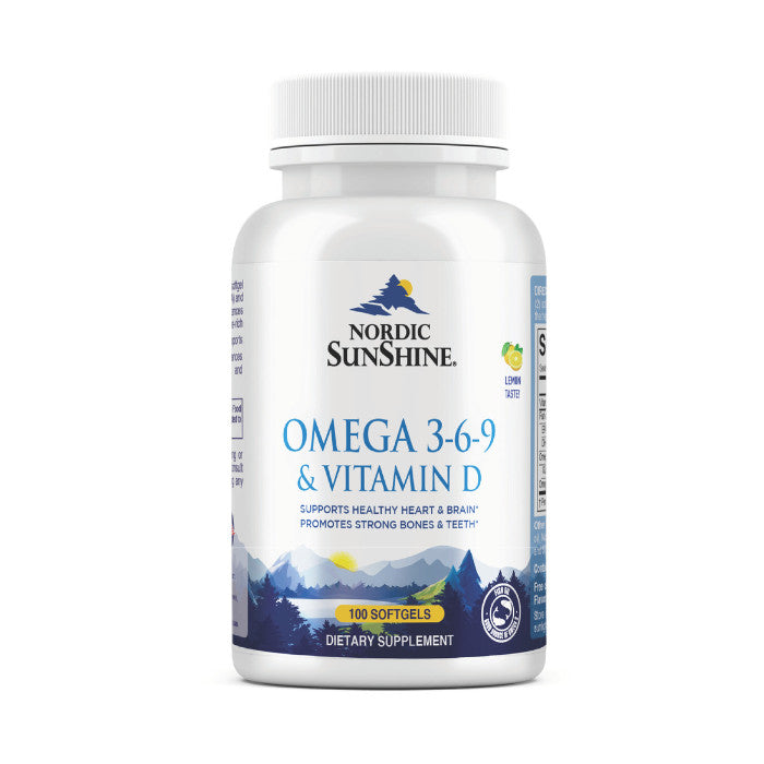 Nordic Sunshine Omega 3-6-9 688mg + Vitamin D3 25mcg, Hormone Support, Lemon Flavor - 100 Softgels