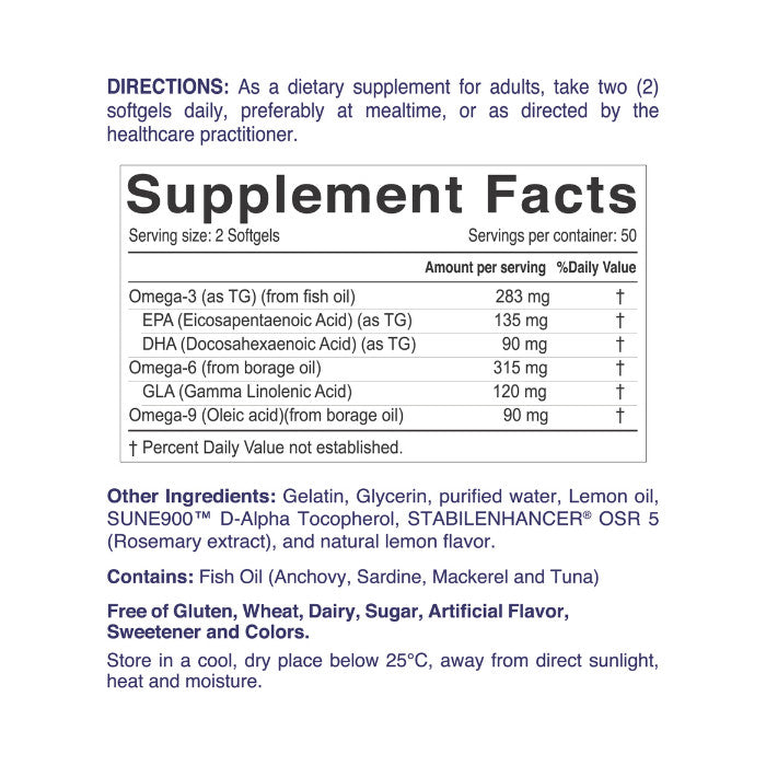 Nordic Sunshine Complete Omega 3-6-9 688mg - Heart, Brain & Joint Support with Borage Oil – 100 Softgels