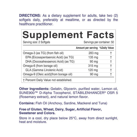 Nordic Sunshine Complete Omega 3-6-9 688mg - Heart, Brain & Joint Support with Borage Oil – 100 Softgels