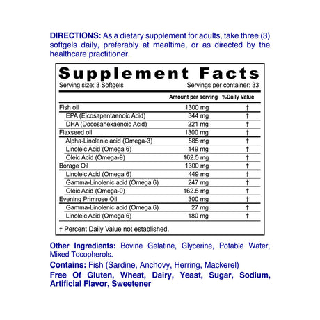 Nordic Sunshine Fish Flax & Borage 3-6-9 with Primrose Oil – 100 Softgels