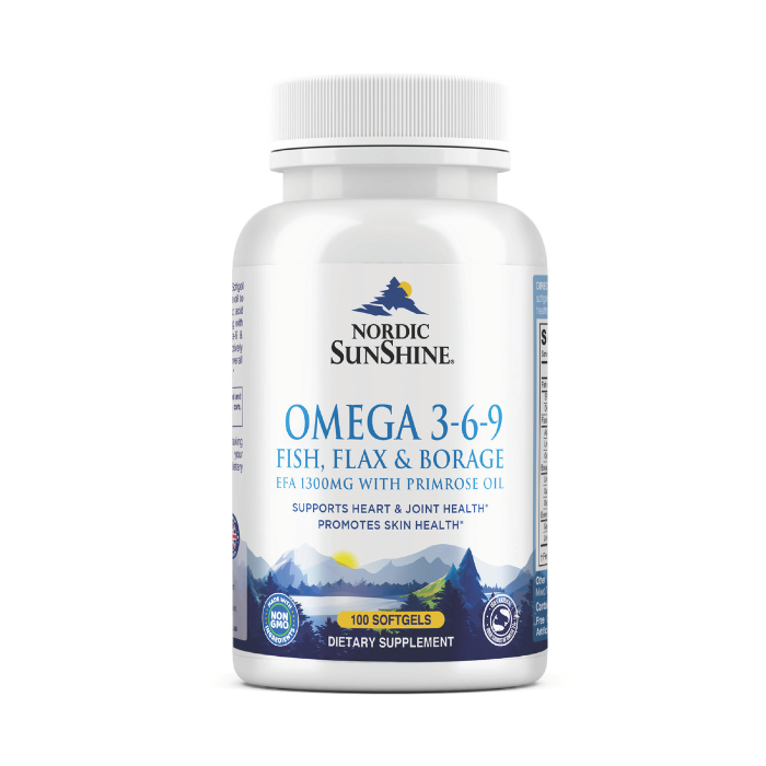 Nordic Sunshine Fish Flax & Borage 3-6-9 with Primrose Oil – 100 Softgels