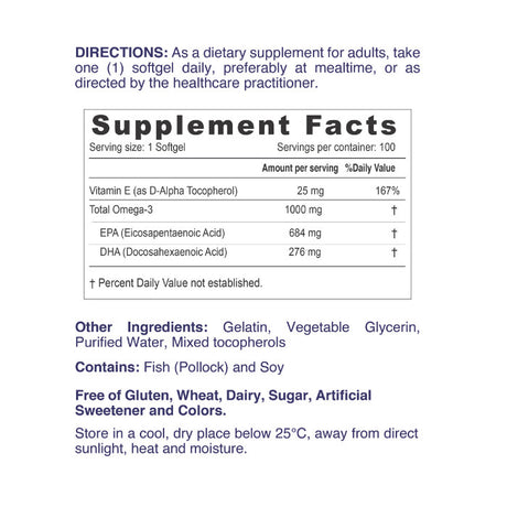 Nordic Sunshine Ultra Concentrated Omega-3 1000mg with Vitamin E, Heart, Brain & Immunity Support – 100 Softgels