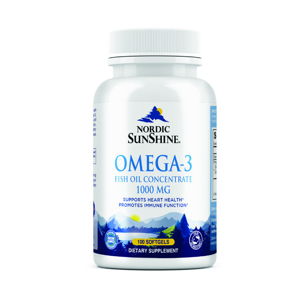 Nordic Sunshine Omega-3 Fish Oil – 1000 mg, Supports Heart, Immunity, Joint & Brain Function - 100 Softgels Nordic Sunshine