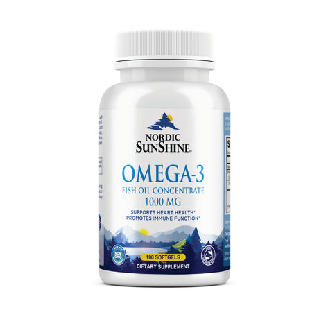 Nordic Sunshine Omega-3 Fish Oil – 1000 mg, Supports Heart, Immunity, Joint & Brain Function - 100 Softgels Nordic Sunshine