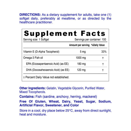 Nordic Sunshine Omega-3 Fish Oil – 1000 mg, Supports Heart, Immunity, Joint & Brain Function - 100 Softgels Nordic Sunshine