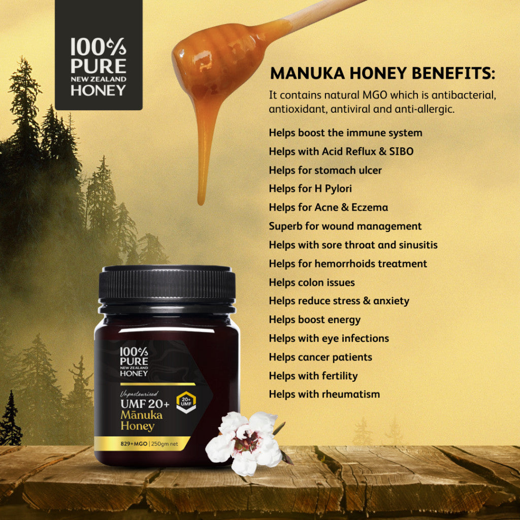Pure 100% New Zealand Manuka Honey UMF20+ MGO826+ 250g