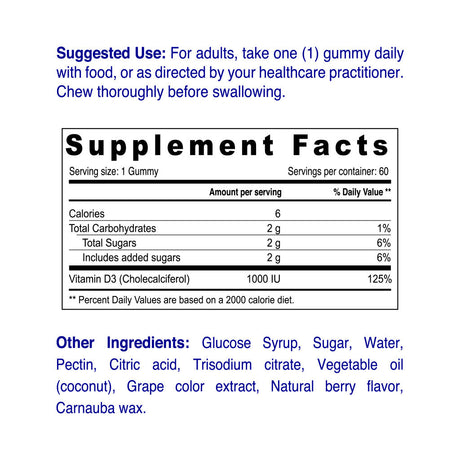 Nordic Sunshine Vitamin D3 1000 IU Gummies – Bone Strength, Immune Support & Gelatin-Free Formula – 60’s