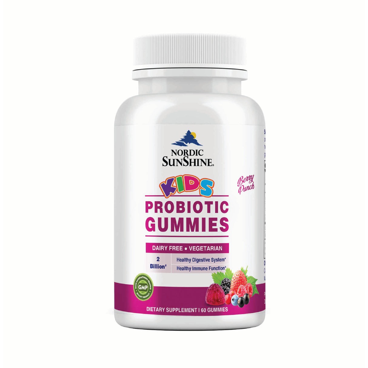 Nordic Sunshine Kids Probiotic Gummies – Digestive Health Support, Berry Flavor, Dairy-Free & Vegetarian – 60’s