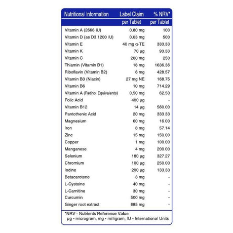 Vital Healthcare Immuno Vital, Vitamins, Zinc and Antioxidants - 30 Tablets
