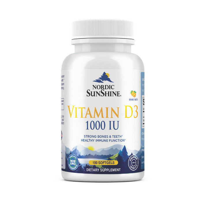 Nordic Sunshine Vitamin D3 1000 IU, Immune, Bone & Mood Support for Healthy Calcium Absorption – 100 Softgels