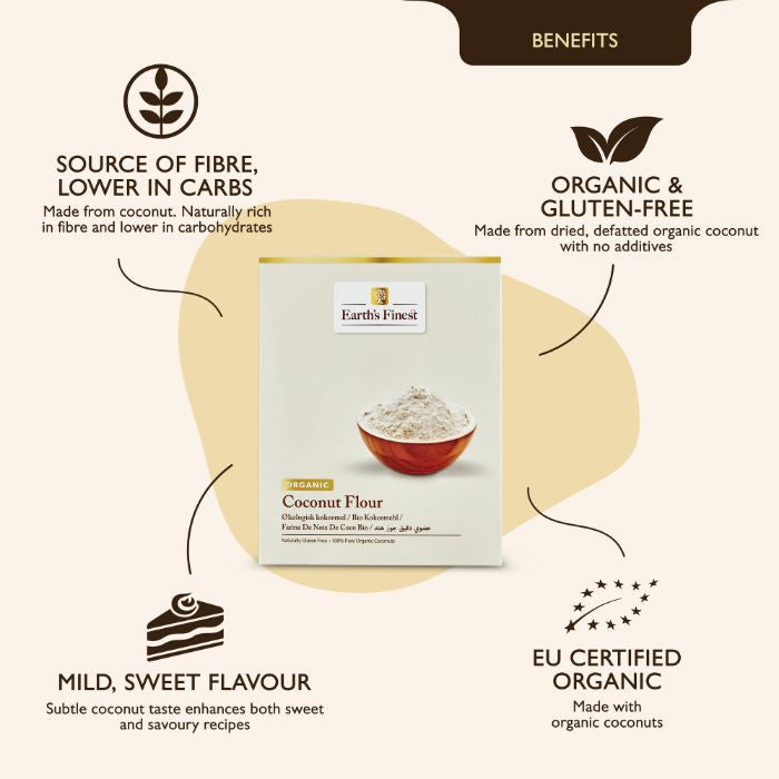 Earth’s Finest Organic Coconut Flour, Gluten-Free, Low-Carb, High-Fiber, Wheat Alternative for Healthy Baking, 500g
