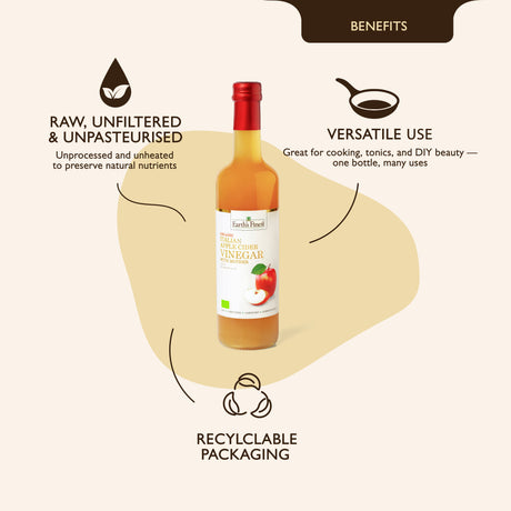 Earth’s Finest Organic Apple Cider Vinegar with Mother, Raw, Unfiltered and Unpasteurized, 500ml