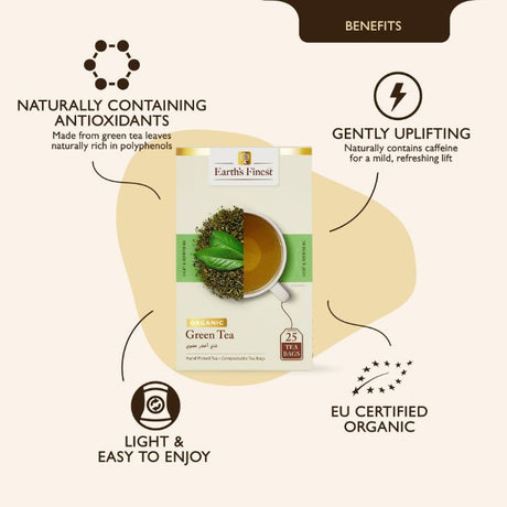 Earth’s Finest Organic Green Tea, Pure, Handpicked, Antioxidant-Rich Wellness, 25 Tea Bags