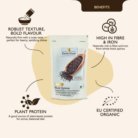 Earth’s Finest Organic Black Quinoa, Protein-Rich, High-Fiber, Gluten-Free, Non-GMO - 340g