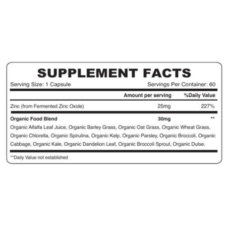 Organic Earth Zinc 25mg - 60 Capsules
