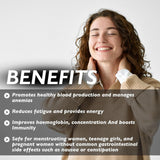 Organic Earth Gentle Iron Supplement with B12, Folate, and Vitamin C for Energy - 60 Capsules