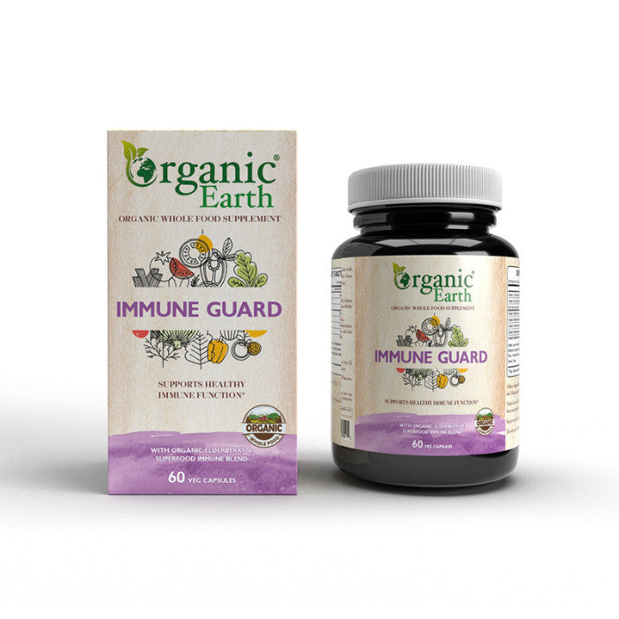 Organic Earth Immune Guard, Vitamin C, Zinc, Elderberry and Mushroom Immune Support - 60 Capsules