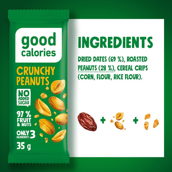 Good Calories Date Bar Crunchy Peanuts 35g With 97% Fruits & Nuts - Pack of 20 pcs