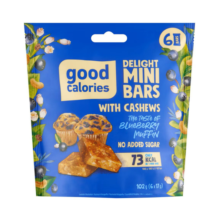 Good Calories Delight Mini Bars Blueberry Muffin with Cashews, Source of Potassium & Magnesium, 73 Kcal Per Bar, No Sugar - 102g