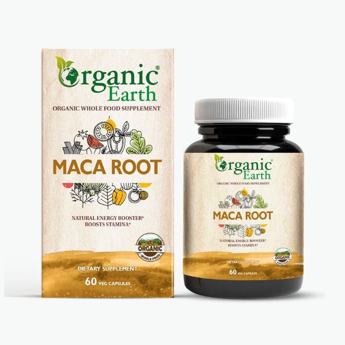 Organic Earth Maca Root, Natural Energy, Hormonal Balance and Vitality Support - 60 Capsules