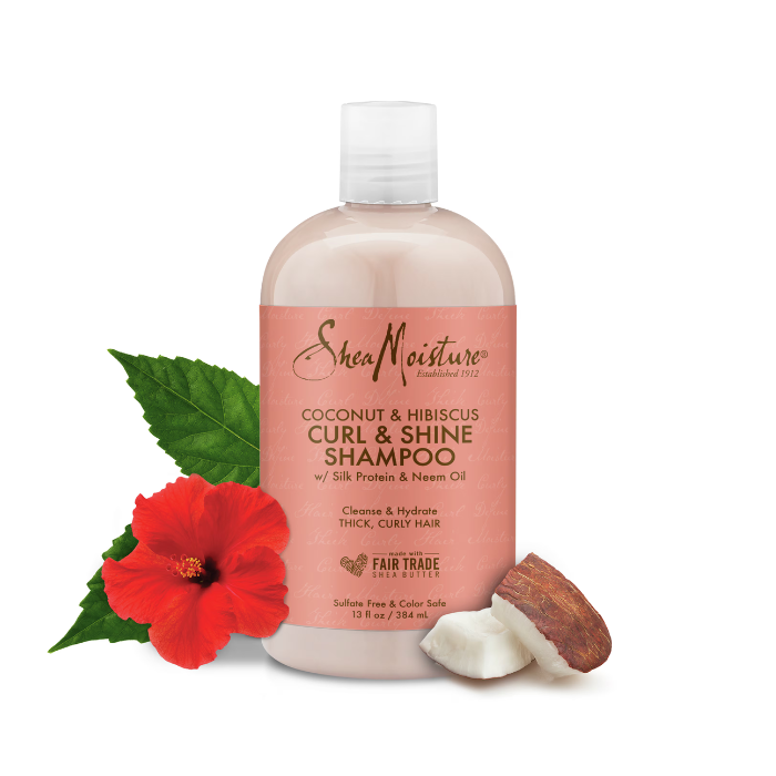 Shea Moisture Coconut and Hibiscus Curl & Shine Shampoo Sulphate Free Cleanser for Curly and Thick Hair 384ml