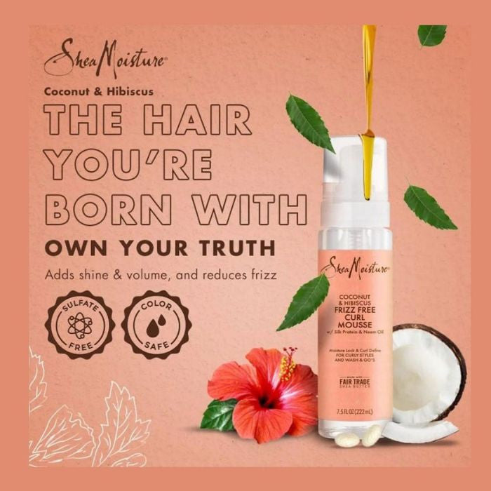 Shea Moisture Coconut and Hibiscus Frizz Curl Mousse Lightweight Anti-Frizz Formula 222ml