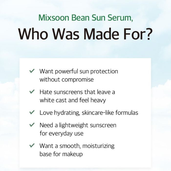 Mixsoon Bean Sun Serum (SPF50+) Lightweight Hydrating Protection with Fermented Soybean Extract - 50ml