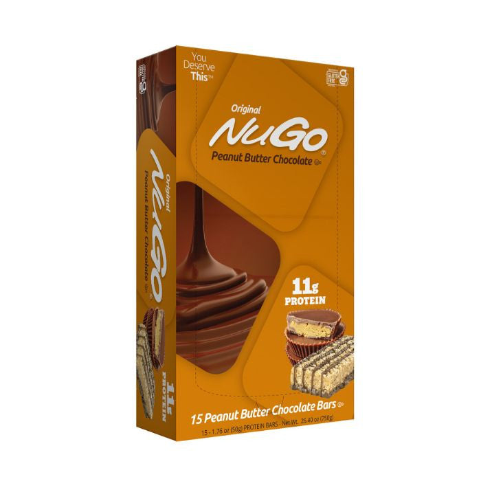 NuGo Original Peanut Butter Chocolate Protein Bar 50g, 11g Protein, Gluten Free Snack, Pack of 15 pcs