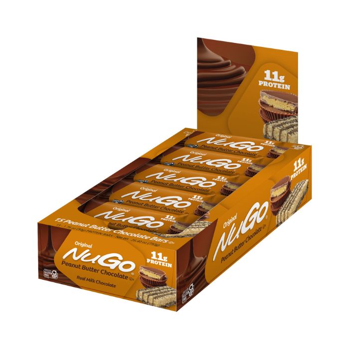 NuGo Original Peanut Butter Chocolate Protein Bar 50g, 11g Protein, Gluten Free Snack, Pack of 15 pcs