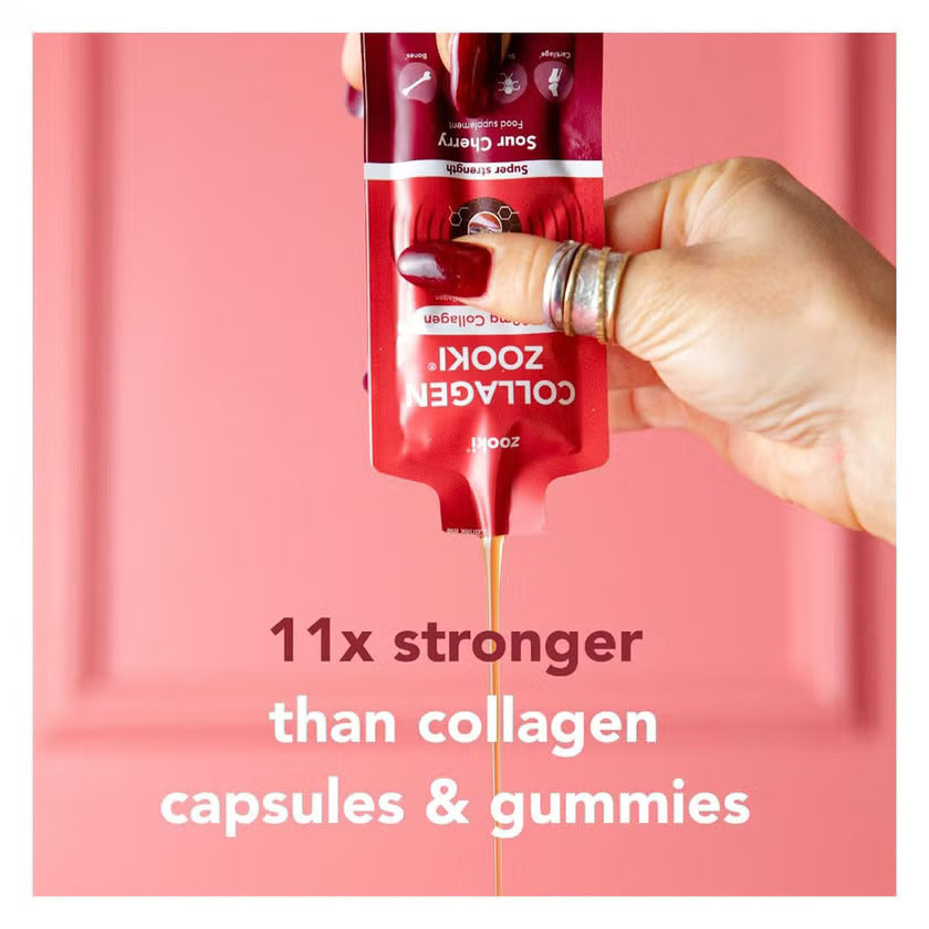 Zooki Super Strength Marine Collagen 11000mg Sour Cherry Flavor Liquid Sachets 18.5ml, Pack of 14's