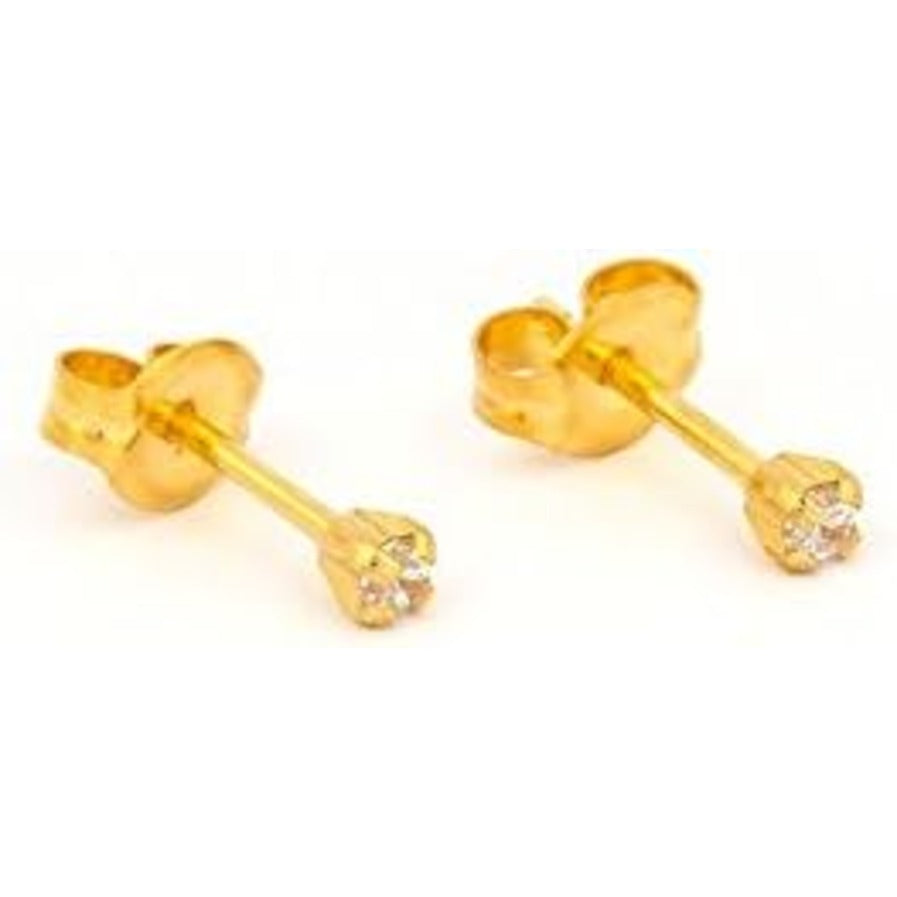 Studex 2MM Cubic Zirconia 24K Pure Gold Plated Ear Studs For Kids | Hypoallergenic | Ideal for every day wear
