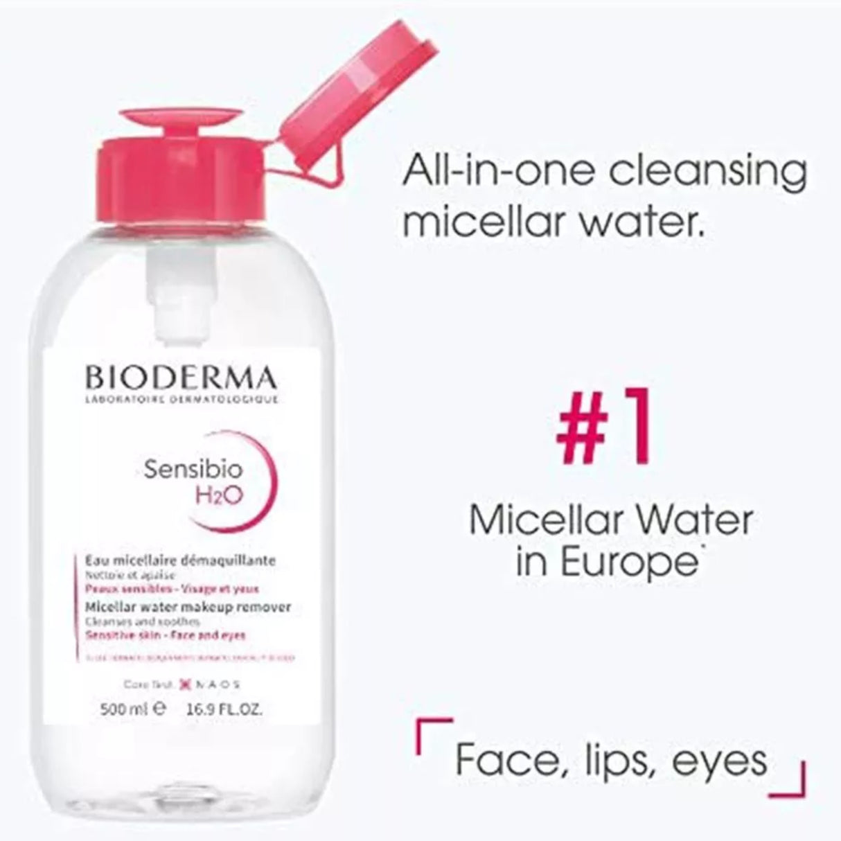 Bioderma Sensibio H2O Cleansing & Make up Removing Micellar Water with Pump 500ml