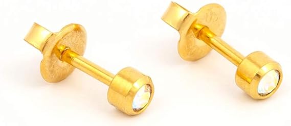 Studex 3MM Crystal Bezel 24K Pure Gold Plated Ear Studs | Hypoallergenic | Ideal for every day wear