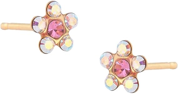 Daisy Ab Crystal – October Rose 24K Pure Gold Plated Ear Studs For Kids | Hypoallergenic | Ideal for every day wear