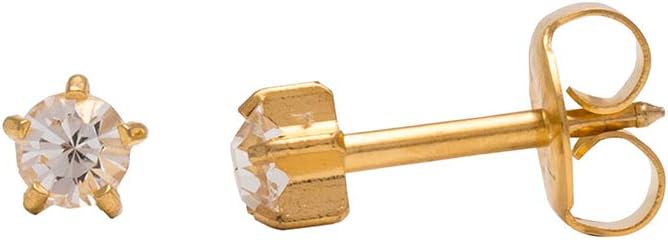 أقراط Studex® Select™ April Crystal Tiffany الكبيرة المطلية بالذهب عيار 24 قيراط والتي لا تسبب الحساسية