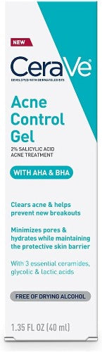 Cerave Salicylic Acid Acne Treatment With Glycolic Acid And Lactic Acid, AHA/BHA Acne Gel For Face To Control And Clear Breakouts 1.35 Ounce