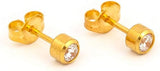 Tiny Tips Stud Earrings Gold Plated Bezel Hypoallergenic for Little Ears 3mm Cubic Zirconia