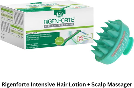 Rigenforte Anti-Hair Loss Lotion 12 Vials with Scalp Massager Brush