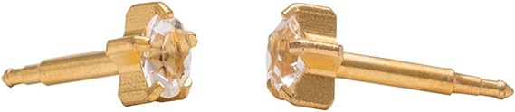 Studex 3MM April – Crystal Birthstone 24K Pure Gold Plated Ear Studs | Hypoallergenic | Ideal for every day wear