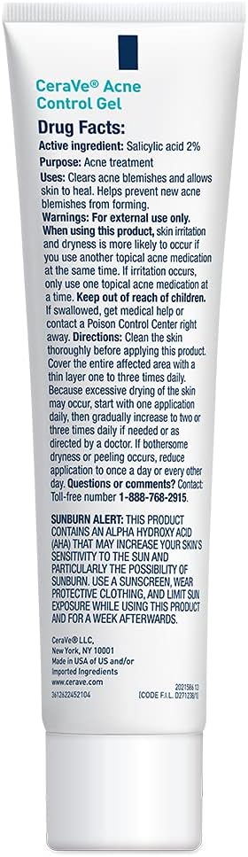 Cerave Salicylic Acid Acne Treatment With Glycolic Acid And Lactic Acid, AHA/BHA Acne Gel For Face To Control And Clear Breakouts 1.35 Ounce