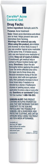 Cerave Salicylic Acid Acne Treatment With Glycolic Acid And Lactic Acid, AHA/BHA Acne Gel For Face To Control And Clear Breakouts 1.35 Ounce